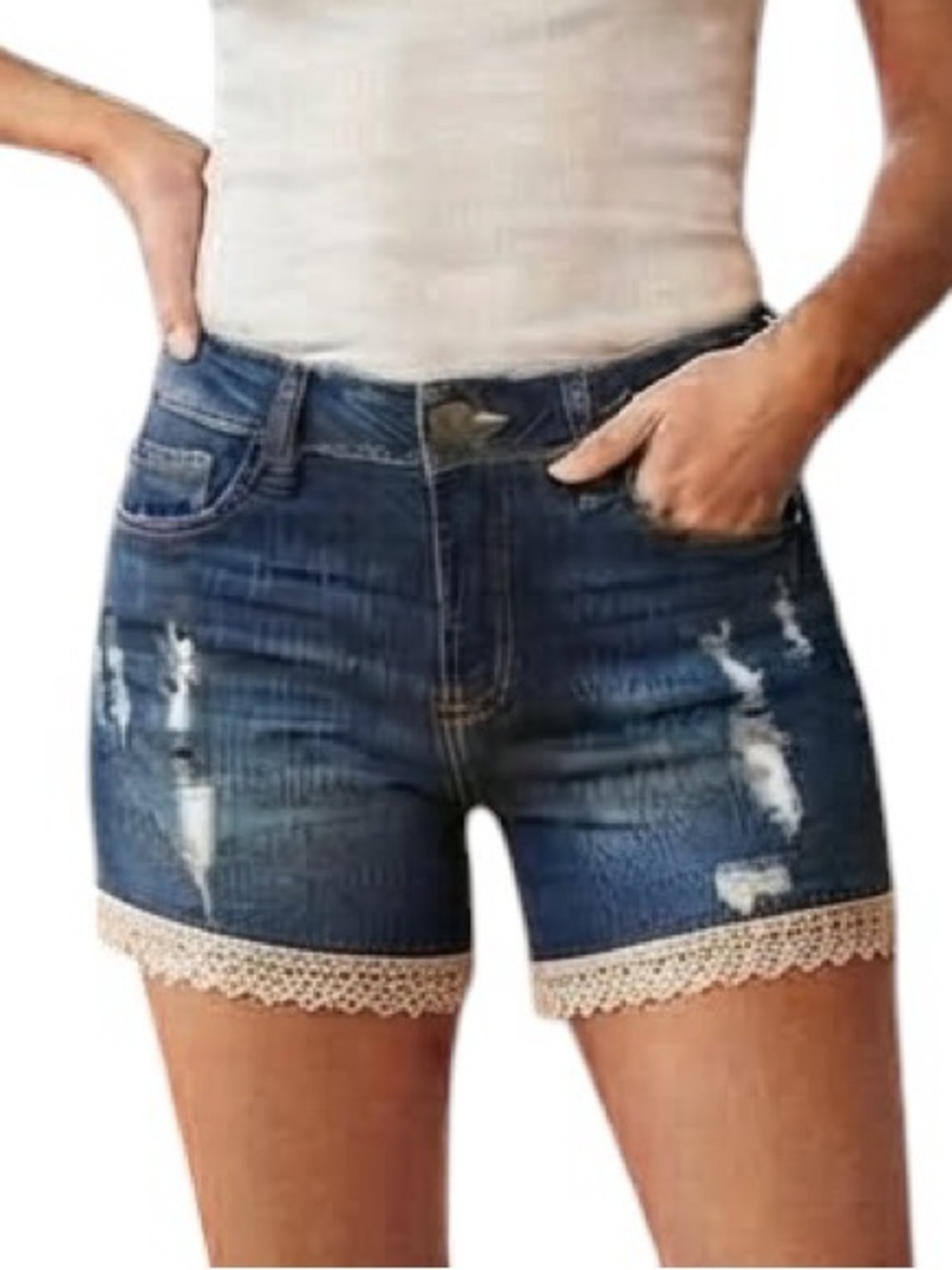 URBAN HERITAGE High Rise Lace Trim Denim Shorts Size 7 Boho